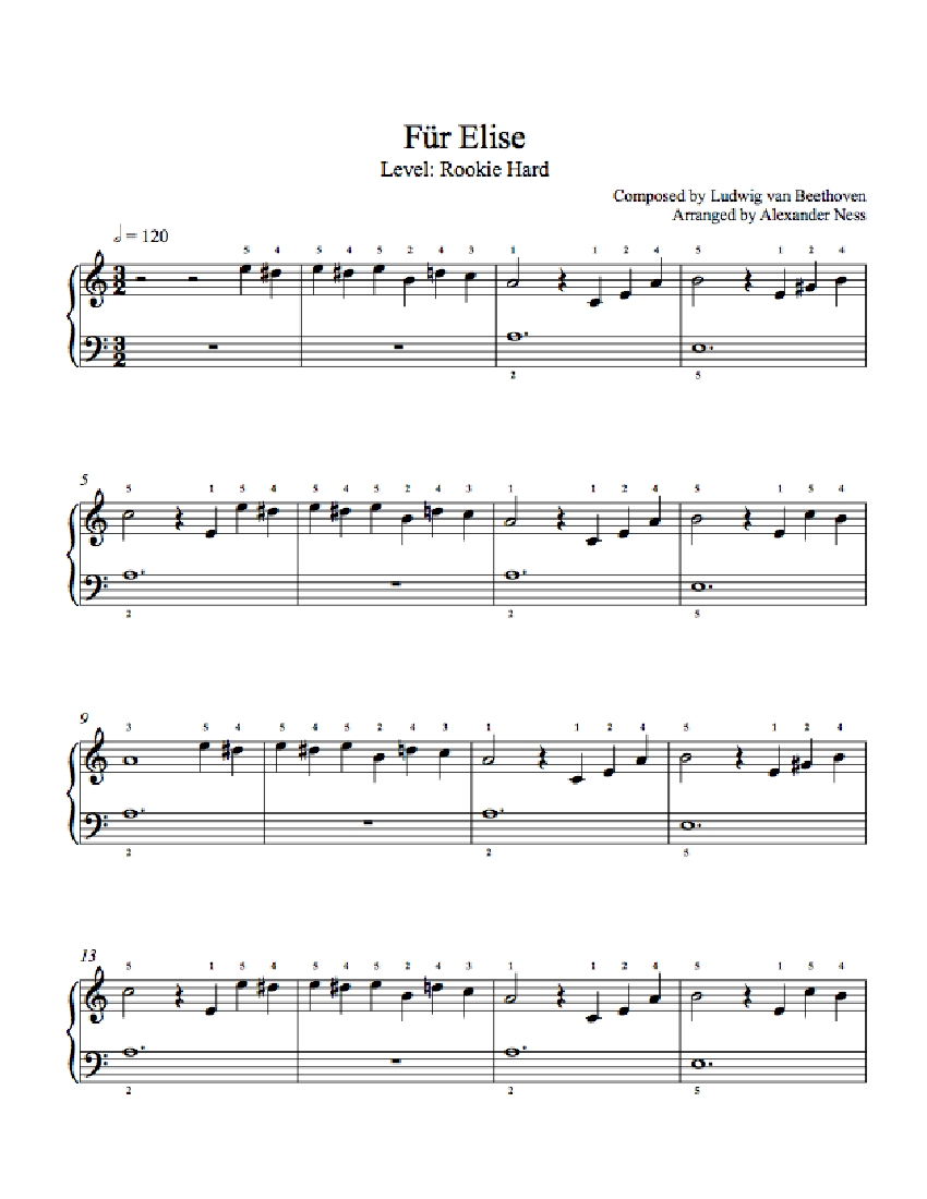 Für Elise by Ludwig van Beethoven Piano Sheet Music Rookie Level