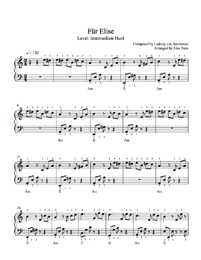 Für Elise by Ludwig van Beethoven Piano Sheet Music | Intermediate Level