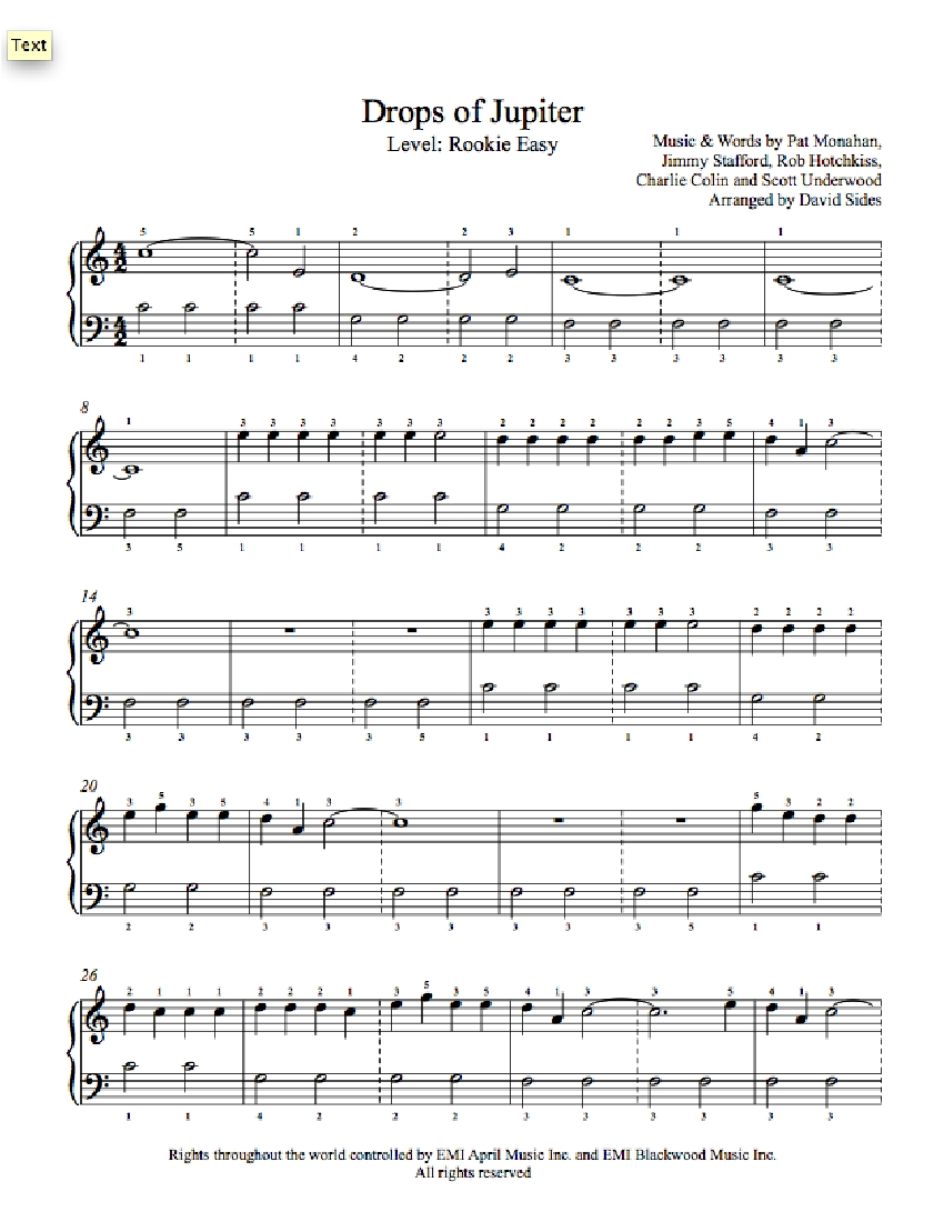 Easy piano sheet music drops of jupiter karaoke, piano lessons west london