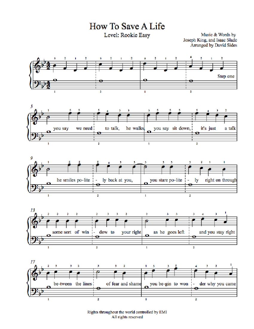 How to Save a Life by The Fray Piano Sheet Music | Rookie Level
