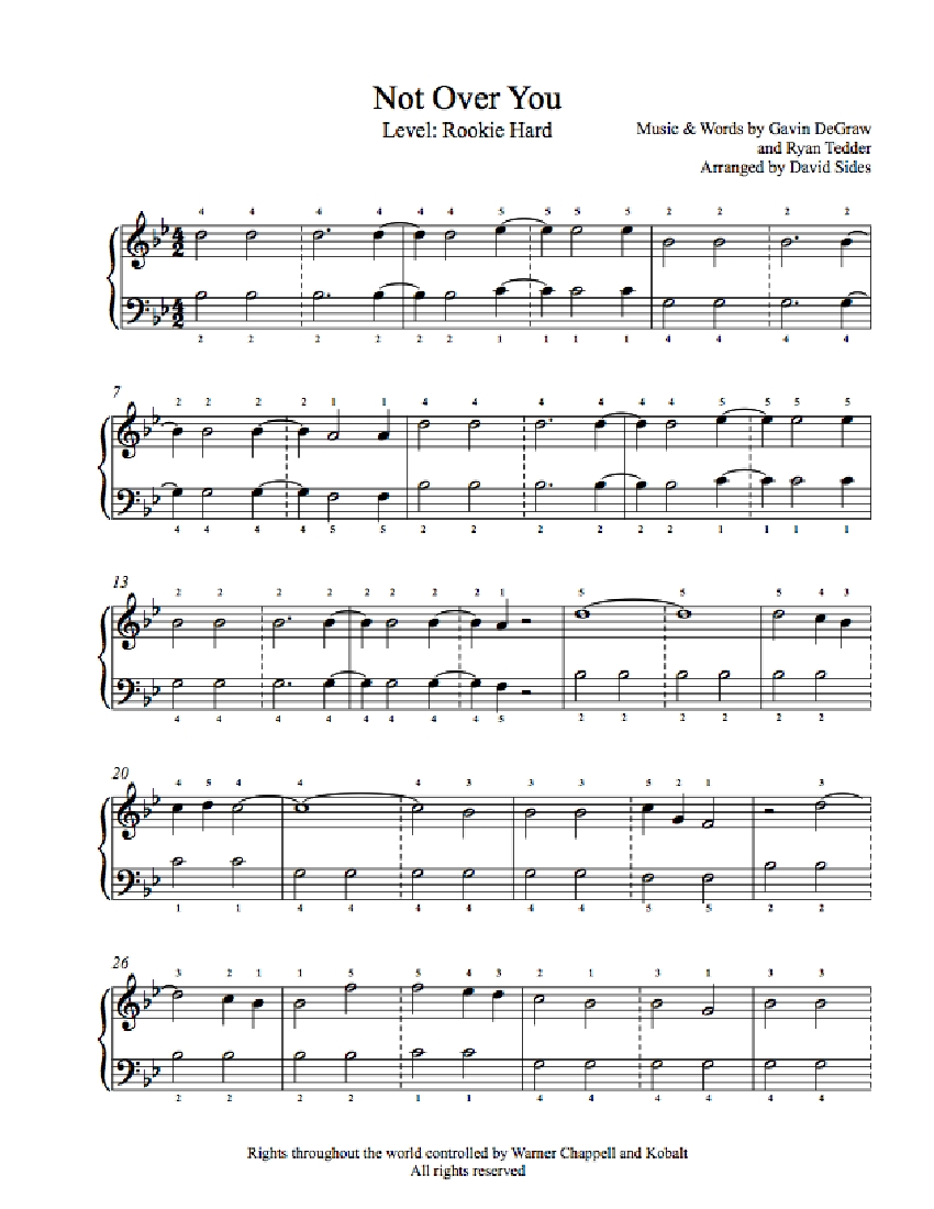 Not Over You Piano Sheet Music