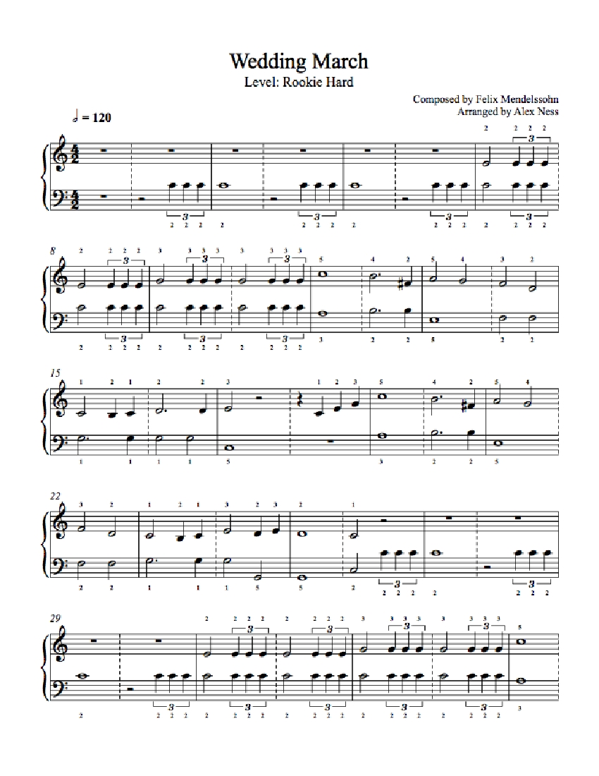 Wedding March by Felix Mendelssohn Piano Sheet Music | Rookie Level