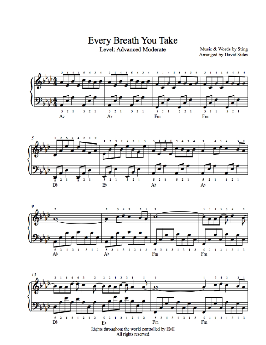 Every Breath You Take by The Police Piano Sheet Music | Advanced Level