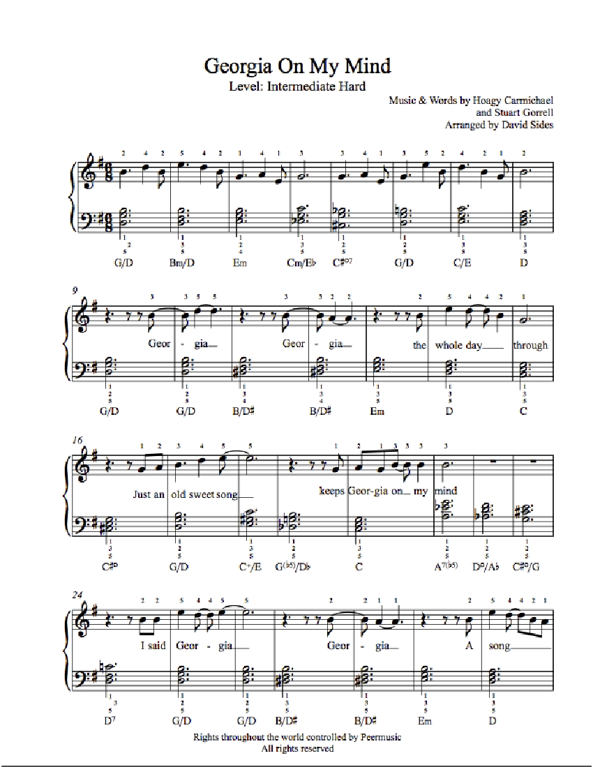 Georgia On My Mind by Ray Charles Piano Sheet Music 