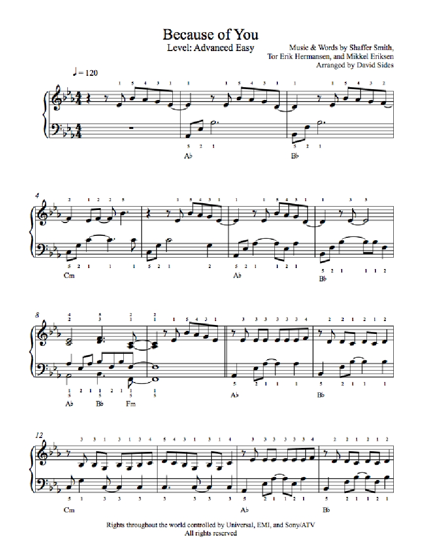 because of you piano sheet music pdf